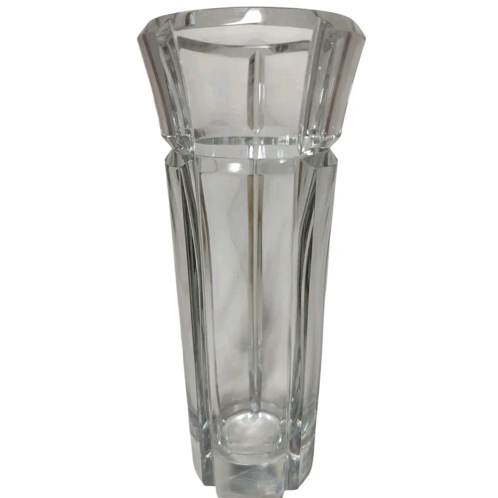 Mikasa Crystal Flower Vase Heavy Contemporary Grooved‎ Made in Yugoslavia